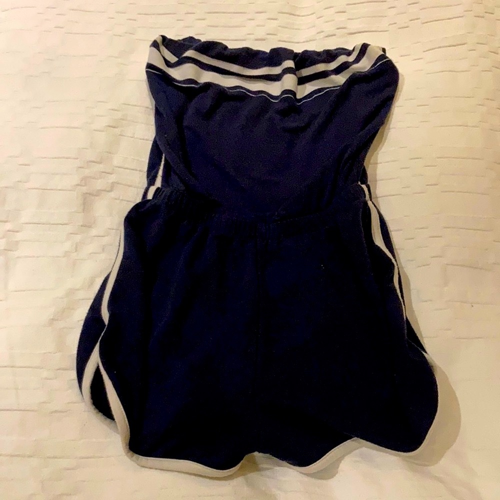 Strapless blue and white romper